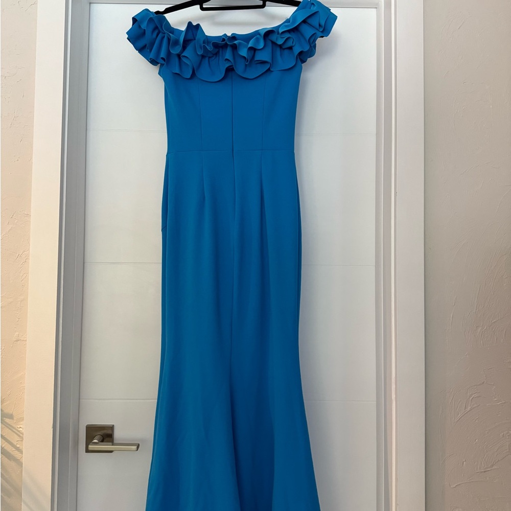 Ruffled Off The Shoulder Gown blue